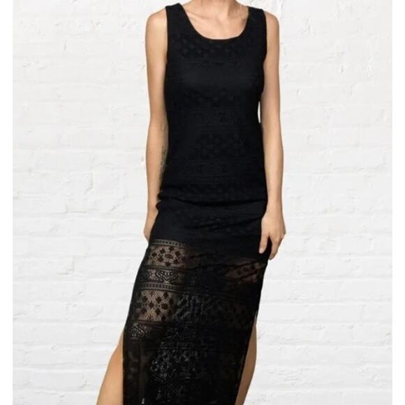 Xhilaration Dresses & Skirts - Xhilaration Small Black Long Dress Lined Sleeveless Cover Up Side Slit Boho Lace